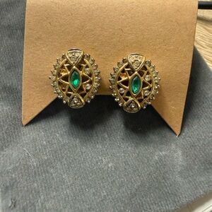 Vintage  Gold and Green Earrings - clip on